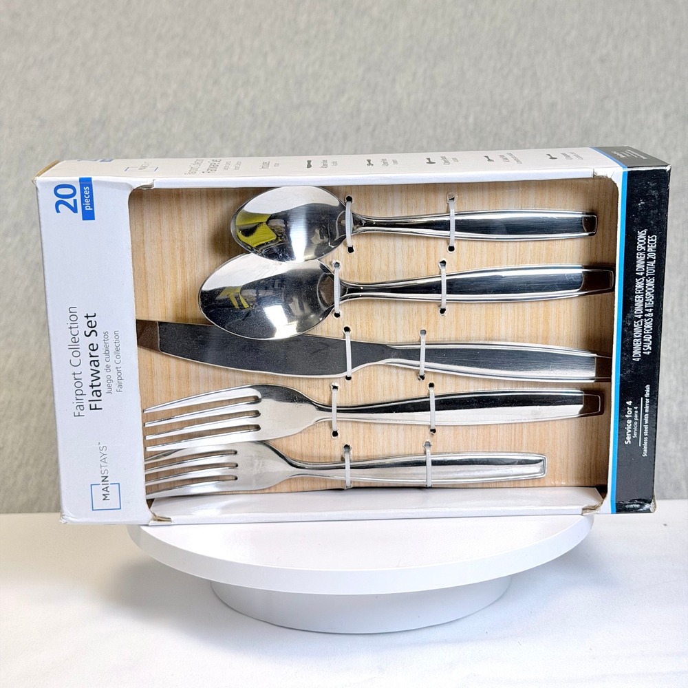 Mainstays Fairport Collection Flatware Set 20 Piece Stainless Steel Service for4